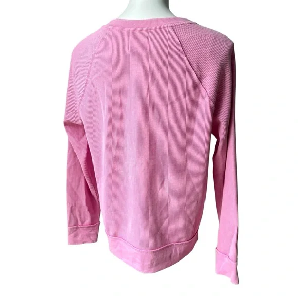 Sunnyside by SUNDRY Pink Stonewashed Waffle Knit Pullover Top, Sz Lg - Picture 6 of 14